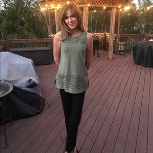 Vince Camuto , Sleevless , laser cut, sage green, faux suede,  tunic top (S)